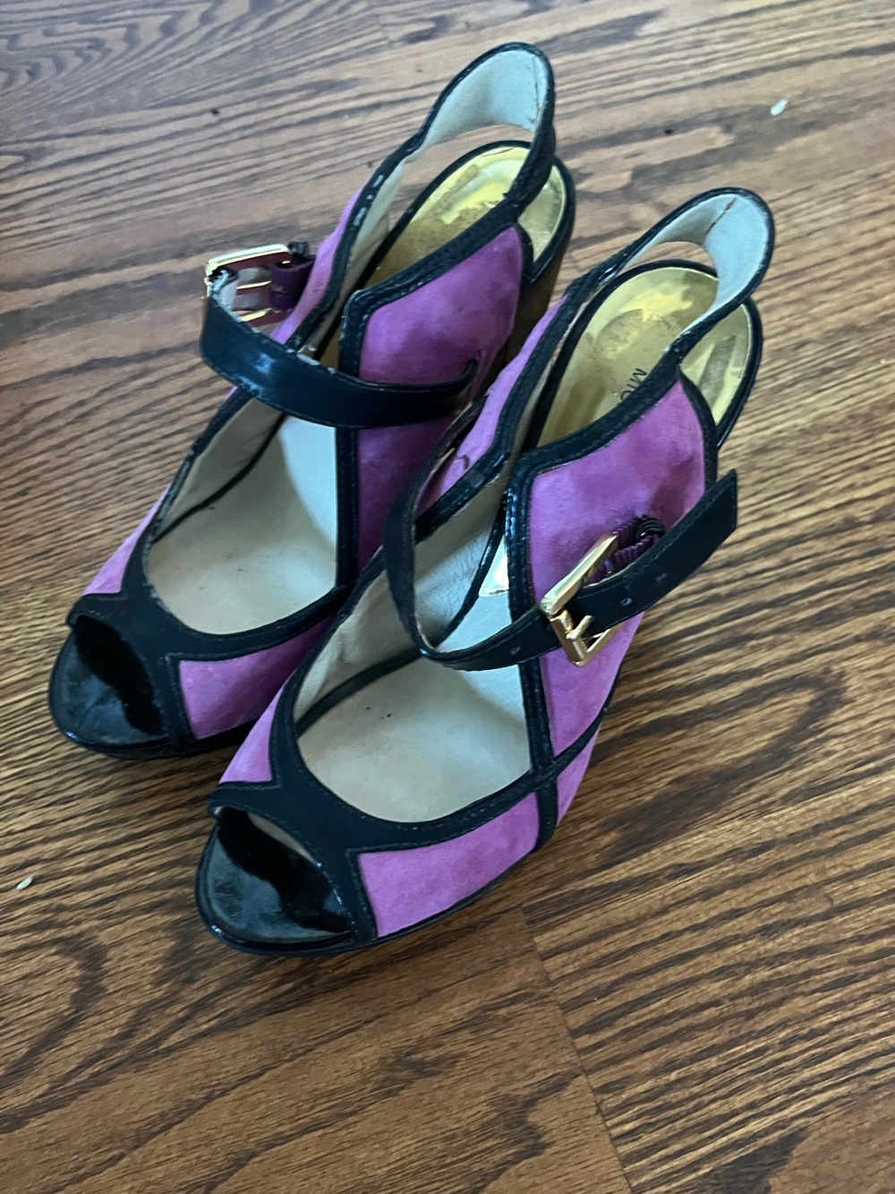Michael Kors - Purple Suede Peep-Toe Heels with Black Trim